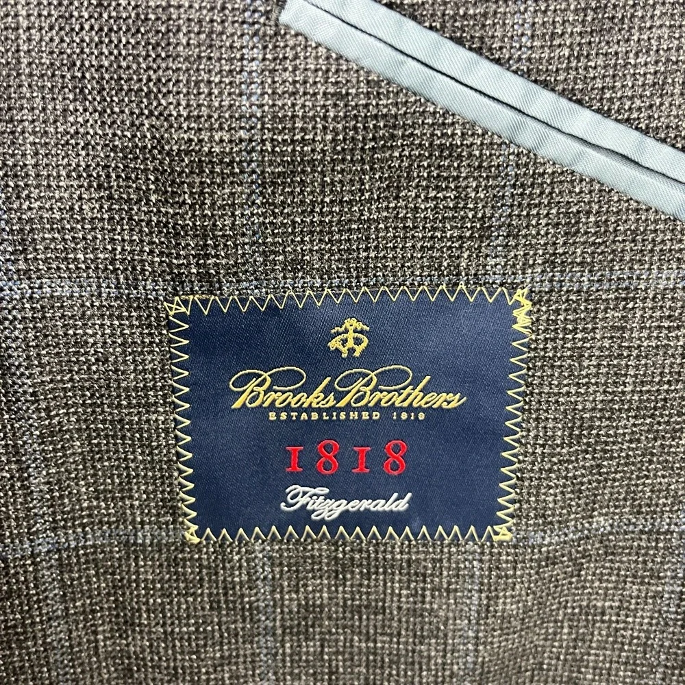 Brooks Brothers 1818 Fitzgerald Blazer 50L Gray Blue Windowpane Wool Sport Coat